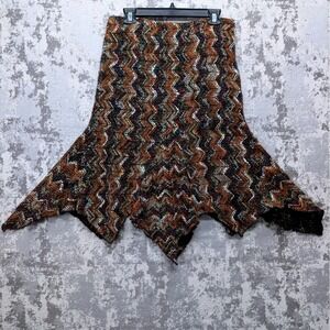 VTG CRISTIAN LAY Womens Chevron Pattern Asymmetrical Hem Midi Skirt Brown W30